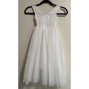 Girls Size 3T White Dress Lace Back A-Line Tulle Formal Flower Girl New 2Bunnies